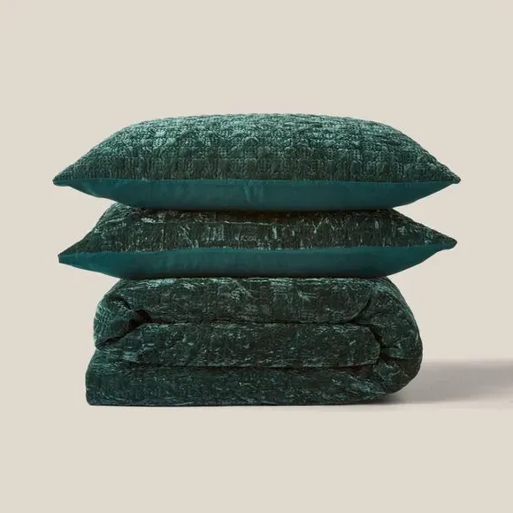 Pinsonic Duvet Cover Set - Emerald Green, Velvet