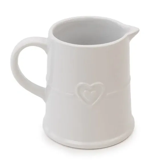Pint Jug with Heart Design - White, Earthenware