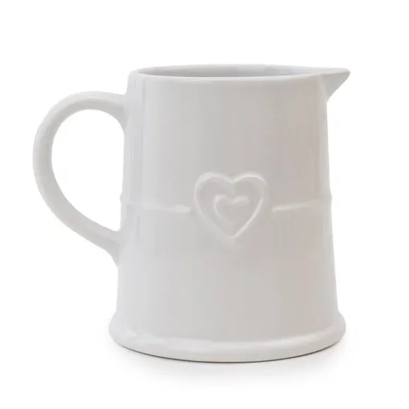 Pint Jug with Heart Design - White, Earthenware image