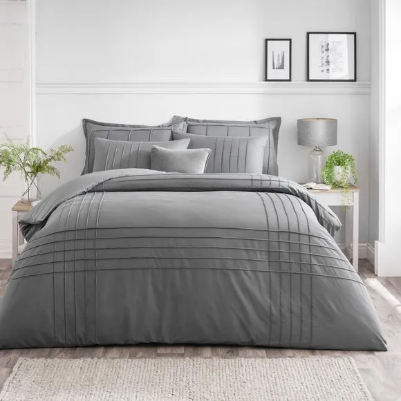 Pintuck Duvet Cover & Pillowcase Set - Charcoal