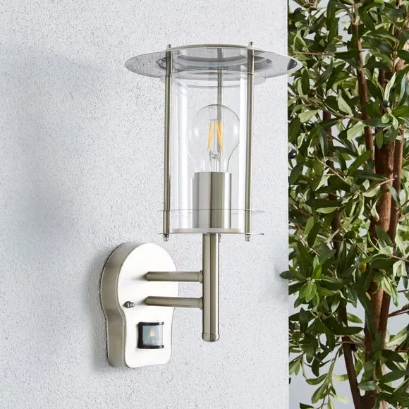 PIR Sensor Outdoor Wall Light - Silver, Steel