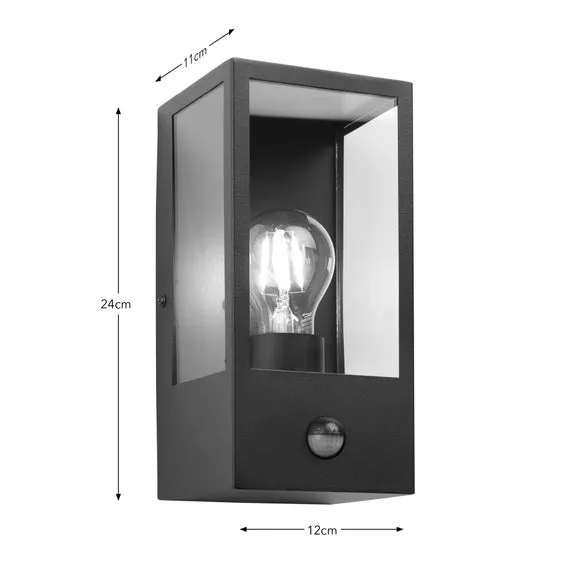 PIR Wall Light with Motion Sensor - Black, Metal