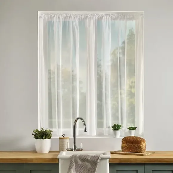 Plain Net Curtain Fabric by Metre - White, Lace image