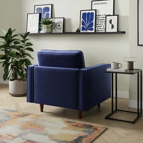 Plain Velvet Armchair - Indigo, Velvet