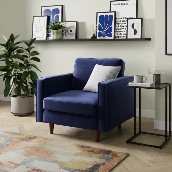 Plain Velvet Armchair - Indigo, Velvet image