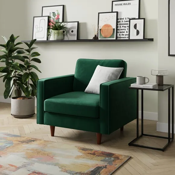 Plain Velvet Armchair - Racing Green, Velvet