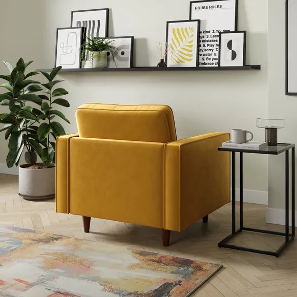 Plain Velvet Armchair - Yellow, Velvet