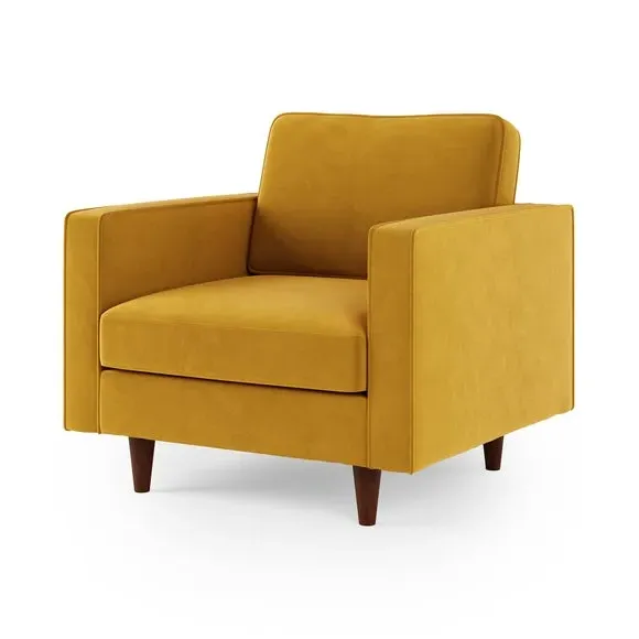 Plain Velvet Armchair - Yellow, Velvet