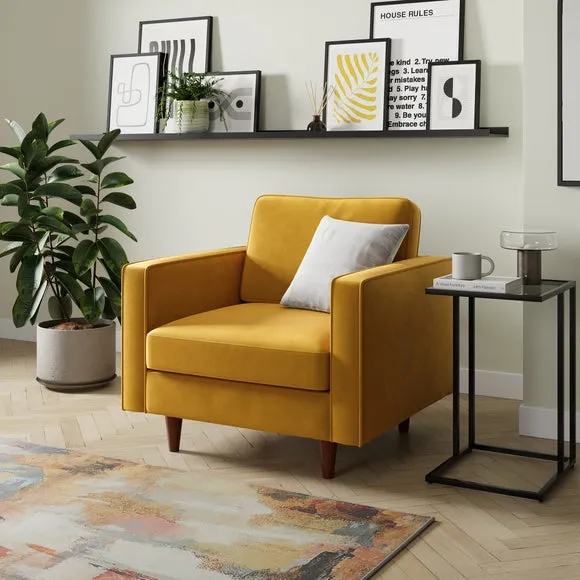 Plain Velvet Armchair - Yellow, Velvet