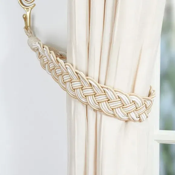Plaited Curtain Tieback - Cream, Polycotton