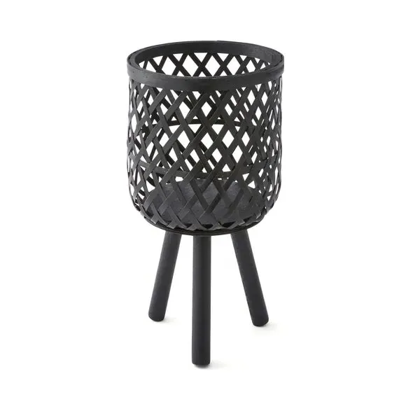 Plant Pot Stand with Storage - Black, Bamboo