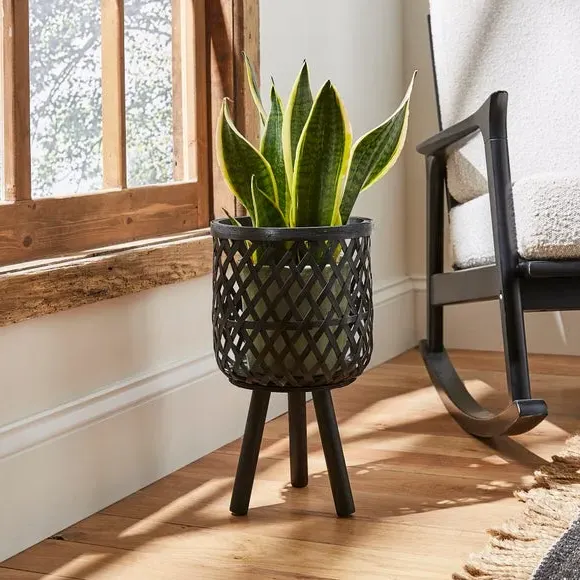 Plant Pot Stand with Storage - Black, Bamboo image