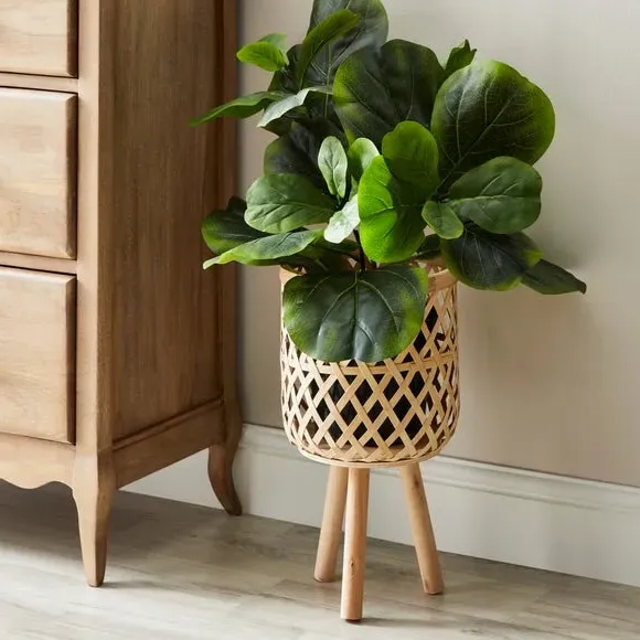 Plant Pot Stand with Storage - Natural, Bamboo