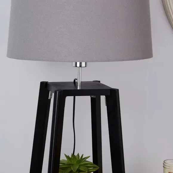 Plant Stand Floor Lamp with Shelves - Black, Wood