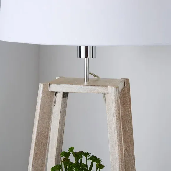 Plant Stand Floor Lamp with Shelves - Grey, Wood