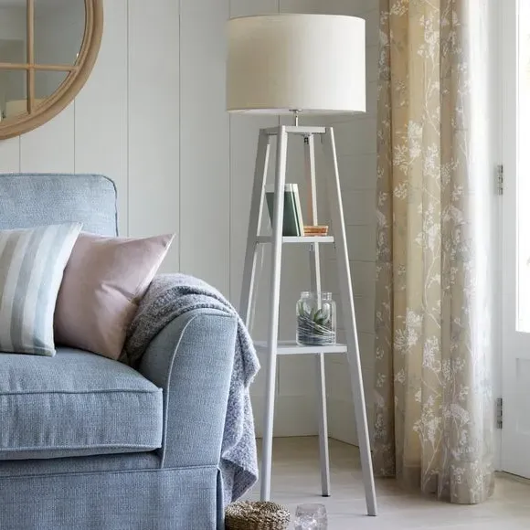Plant Stand Floor Lamp with Shelves - Grey, Wood