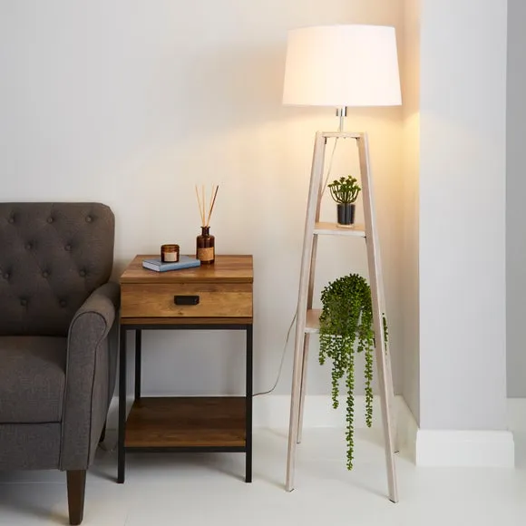 Plant Stand Floor Lamp with Shelves - Grey, Wood
