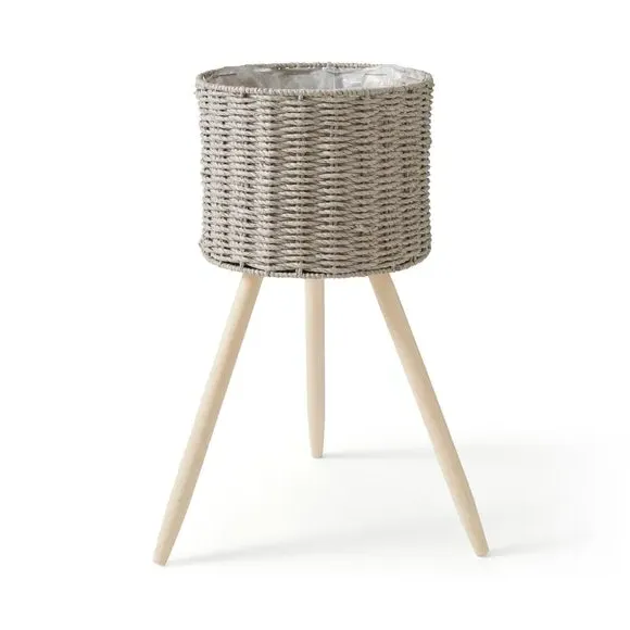 Plant Stand with Wood Legs - Grey, Woven