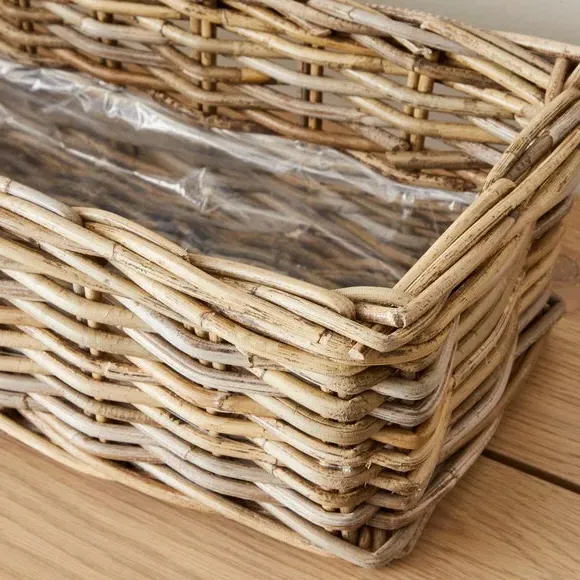 Planter Box with Handmade Design - Grey, Rattan