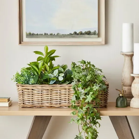 Planter Box with Handmade Design - Grey, Rattan image