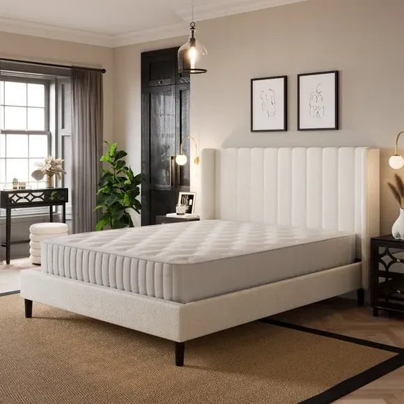 Pleated Bed Frame with Sprung Slats - Ivory, Teddy