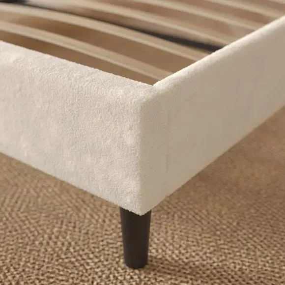 Pleated Bed Frame with Sprung Slats - Ivory, Teddy