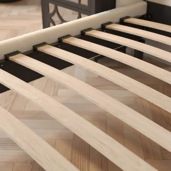 Pleated Bed Frame with Sprung Slats - Ivory, Teddy