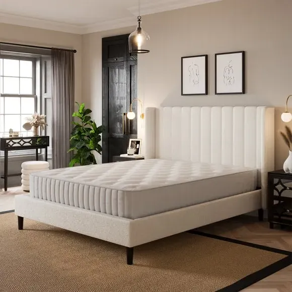 Pleated Bed Frame with Sprung Slats - Ivory, Teddy