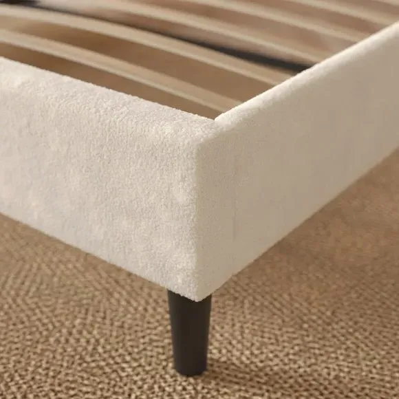 Pleated Bed Frame with Sprung Slats - Ivory, Teddy