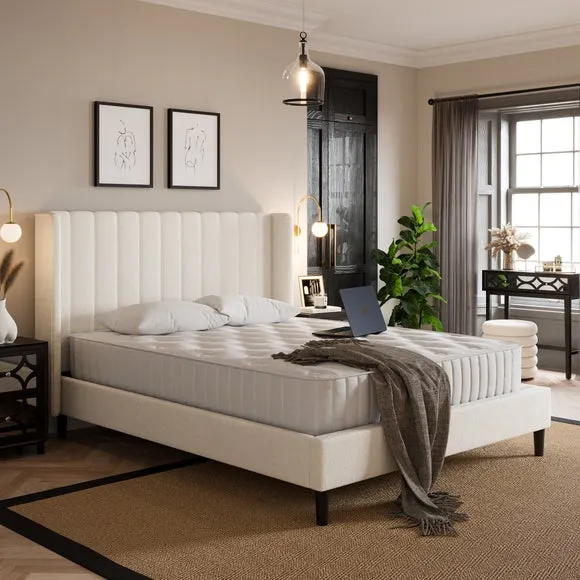 Pleated Bed Frame with Sprung Slats - Ivory, Teddy