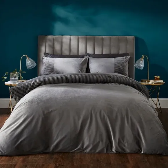Pleated Duvet Cover Set - Charcoal, Velvet