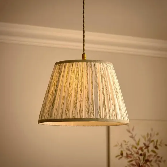 Pleated Lamp Shade with Fern Print - Green, Fabric