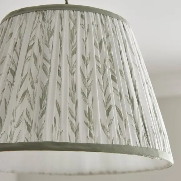 Pleated Lamp Shade with Fern Print - Green, Fabric