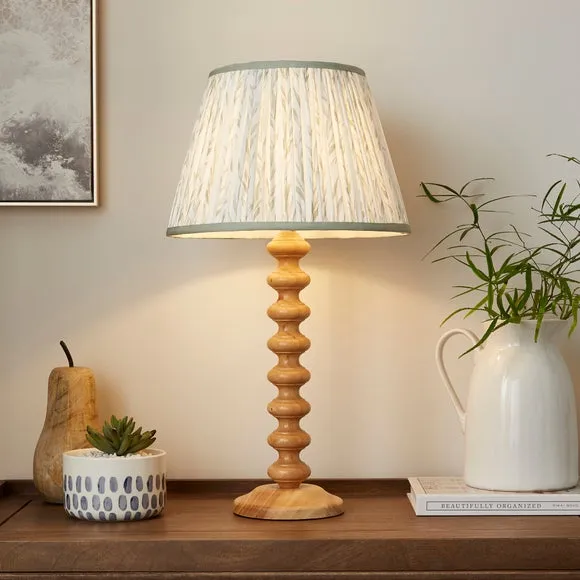Pleated Lamp Shade with Fern Print - Green, Fabric