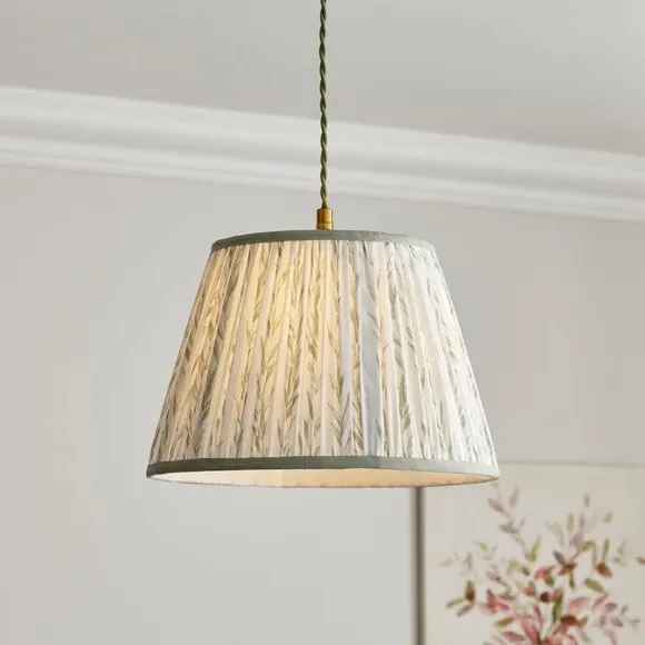 Pleated Lamp Shade with Fern Print - Green, Fabric image