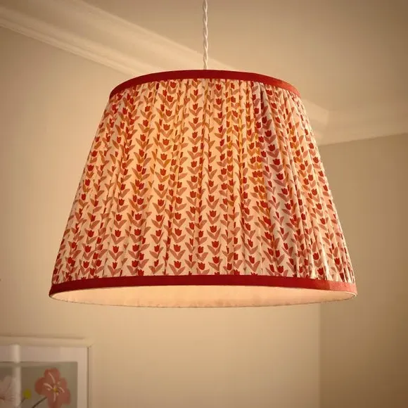 Pleated Lamp Shade with Floral Design - Red