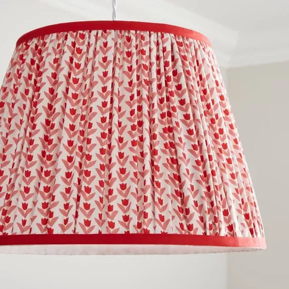 Pleated Lamp Shade with Floral Design - Red