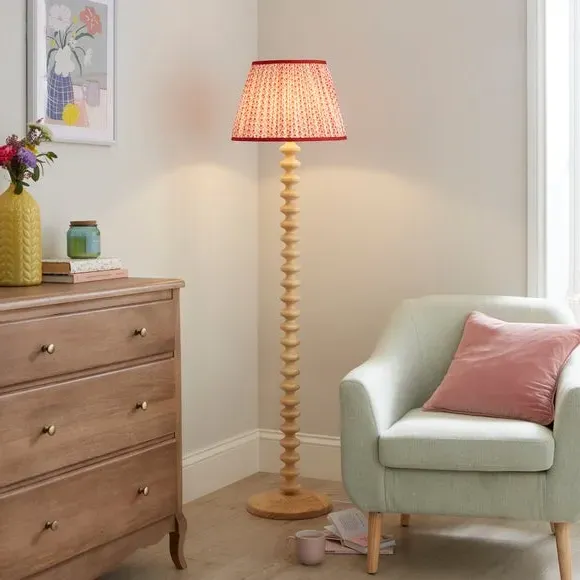 Pleated Lamp Shade with Floral Design - Red