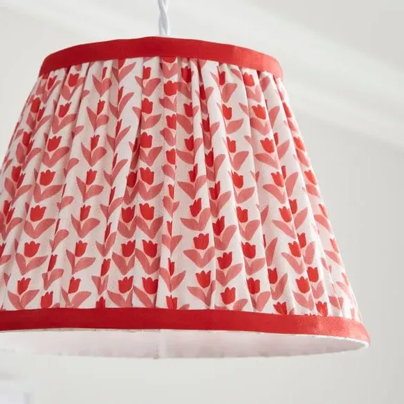 Pleated Lamp Shade with Floral Design - Red