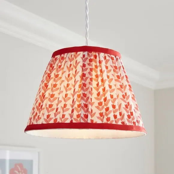 Pleated Lamp Shade with Floral Design - Red image