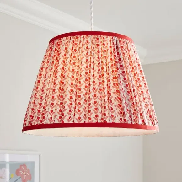 Pleated Lamp Shade with Floral Design - Red