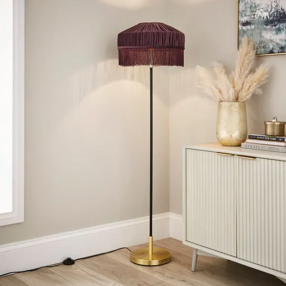 Pleated Lamp Shade with Fringing - Aubergine, Velvet
