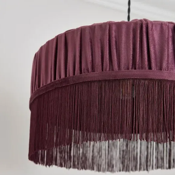 Pleated Lamp Shade with Fringing - Aubergine, Velvet