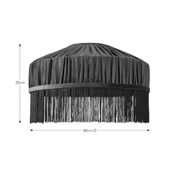 Pleated Lamp Shade with Fringing - Aubergine, Velvet