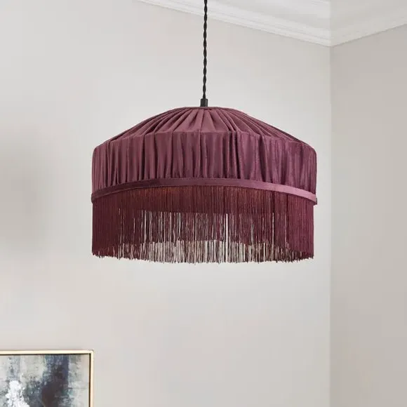 Pleated Lamp Shade with Fringing - Aubergine, Velvet image