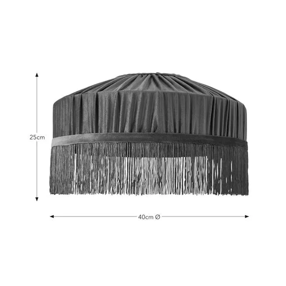 Pleated Lamp Shade with Fringing - Blue, Velvet