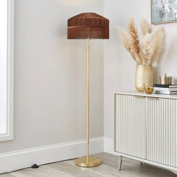 Pleated Lamp Shade with Fringing - Brown, Velvet