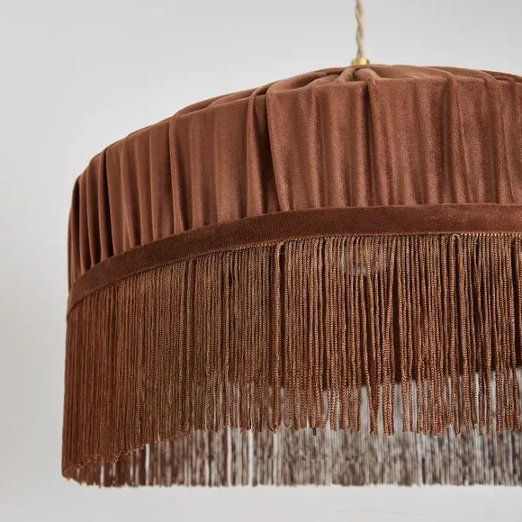 Pleated Lamp Shade with Fringing - Brown, Velvet