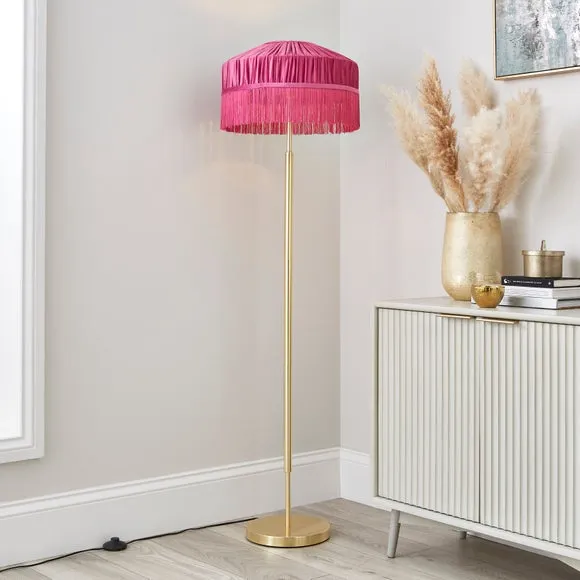 Pleated Lamp Shade with Fringing - Fuschia, Velvet
