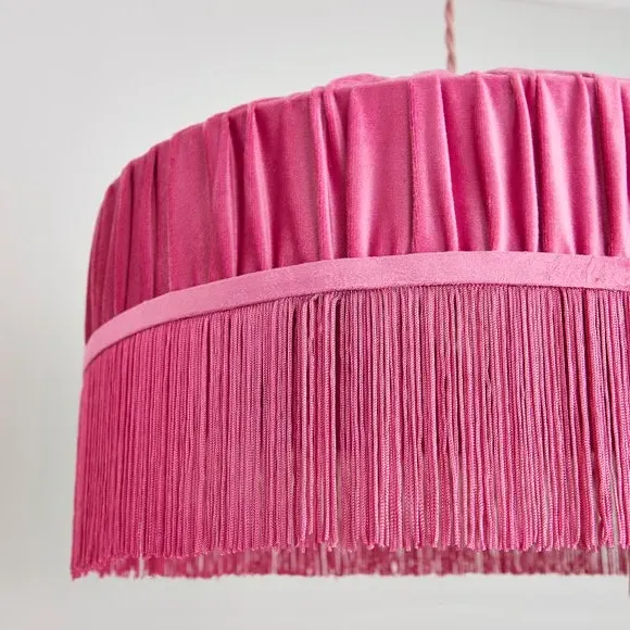 Pleated Lamp Shade with Fringing - Fuschia, Velvet
